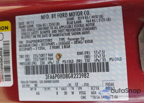 2016 Ford Fusion Se from USA, damaged, VIN 3FA6P0HD8GR223982